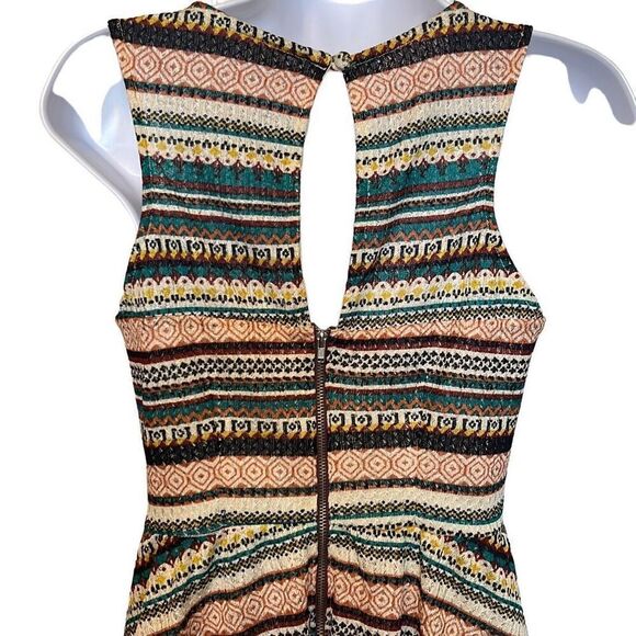 Teeze Me Juniors 3 Brown Tan Stripe Aztec Print Scoop Neck Fit And Flare Dress - Picture 4 of 8